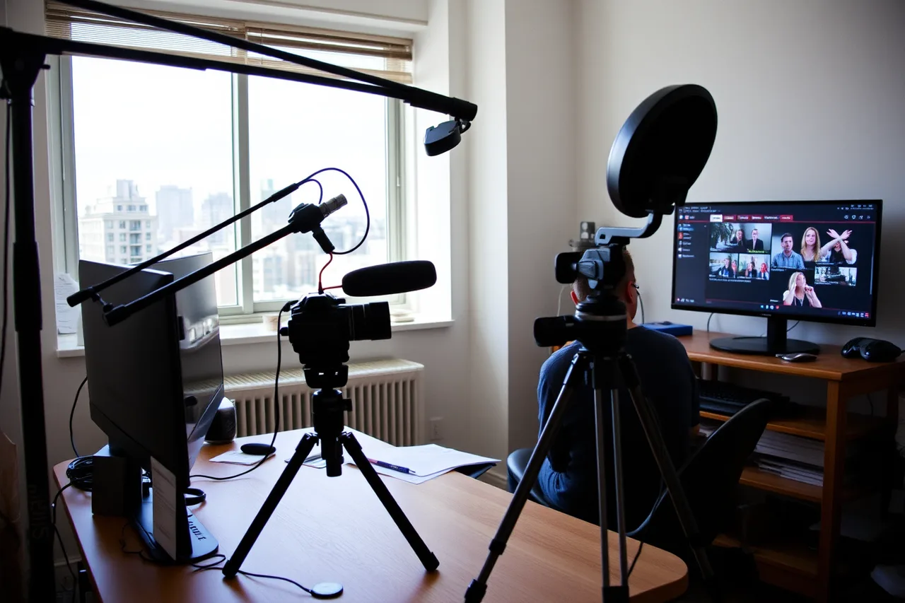 Seattle host streaming from a small studio with camera, mic and light (How Seattle hosts use Twitch and Amazon ties to reach local sponsors)